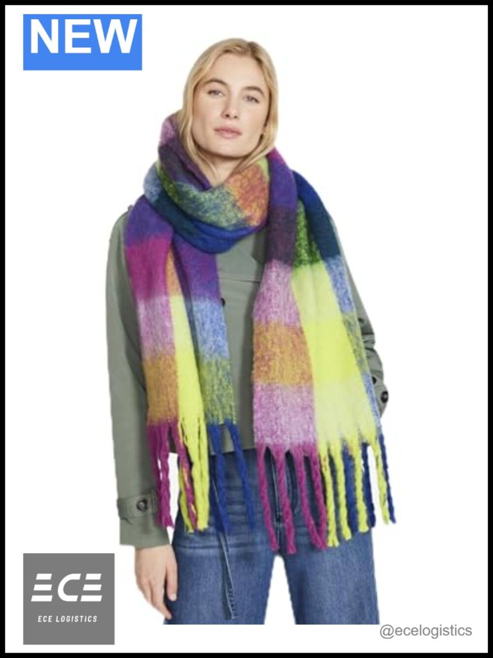 Steve Madden Snow Scarf Plaid Fringe Cold Weather Wrap